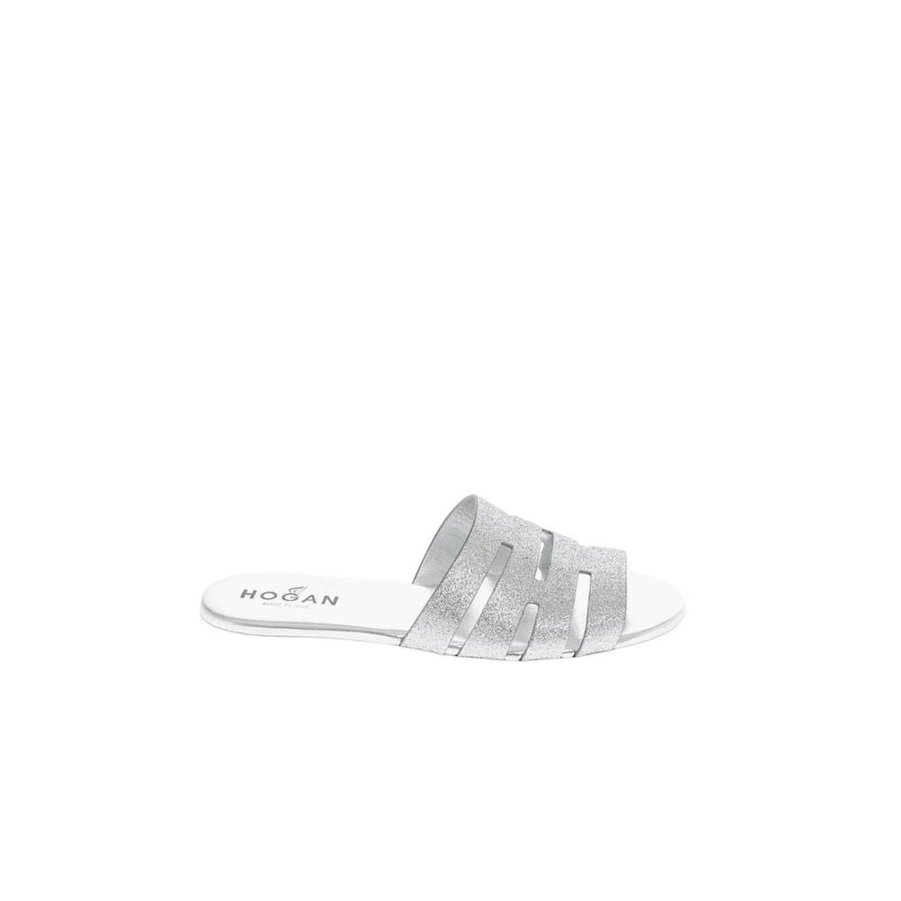 NEW HOGAN women's valencia ciabatta sandals in silver